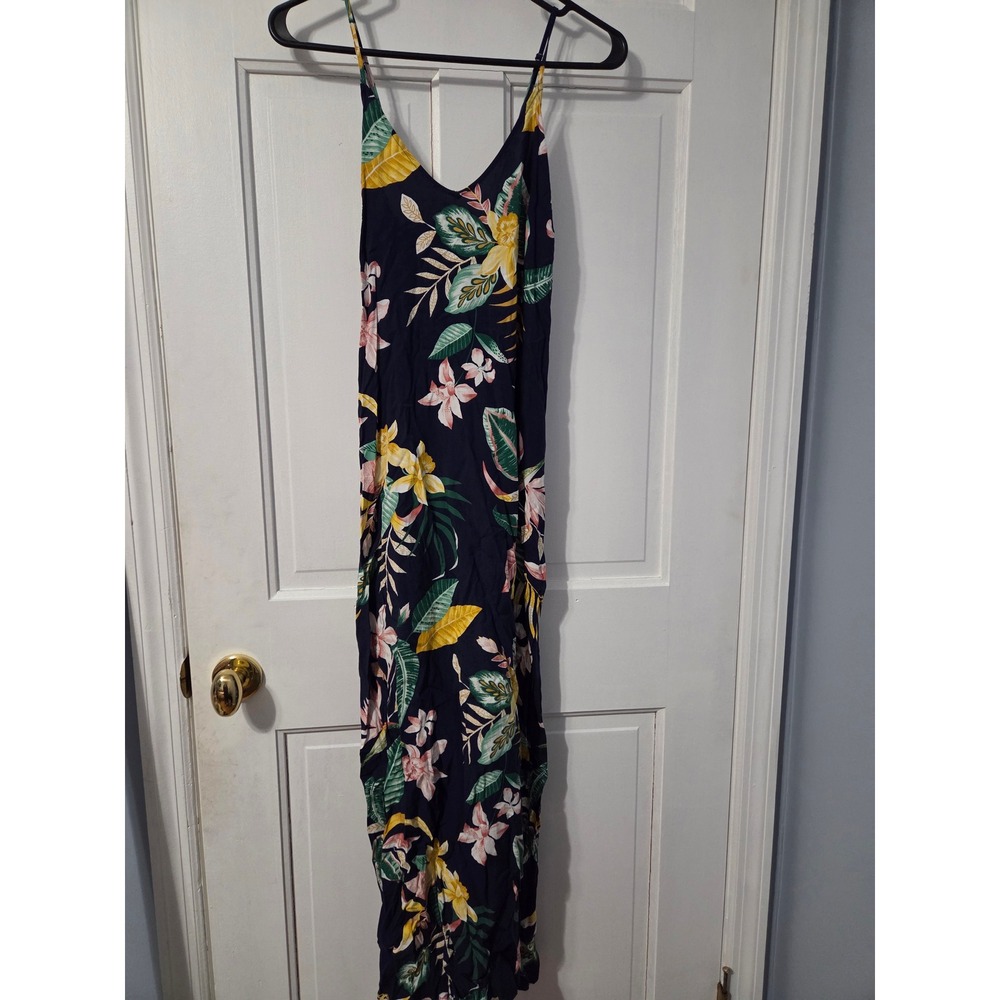 Tropical Floral Maxi Dress Womens Blue Vacation Beachy Summer Strappy Sleeveless - Picture 2 of 4